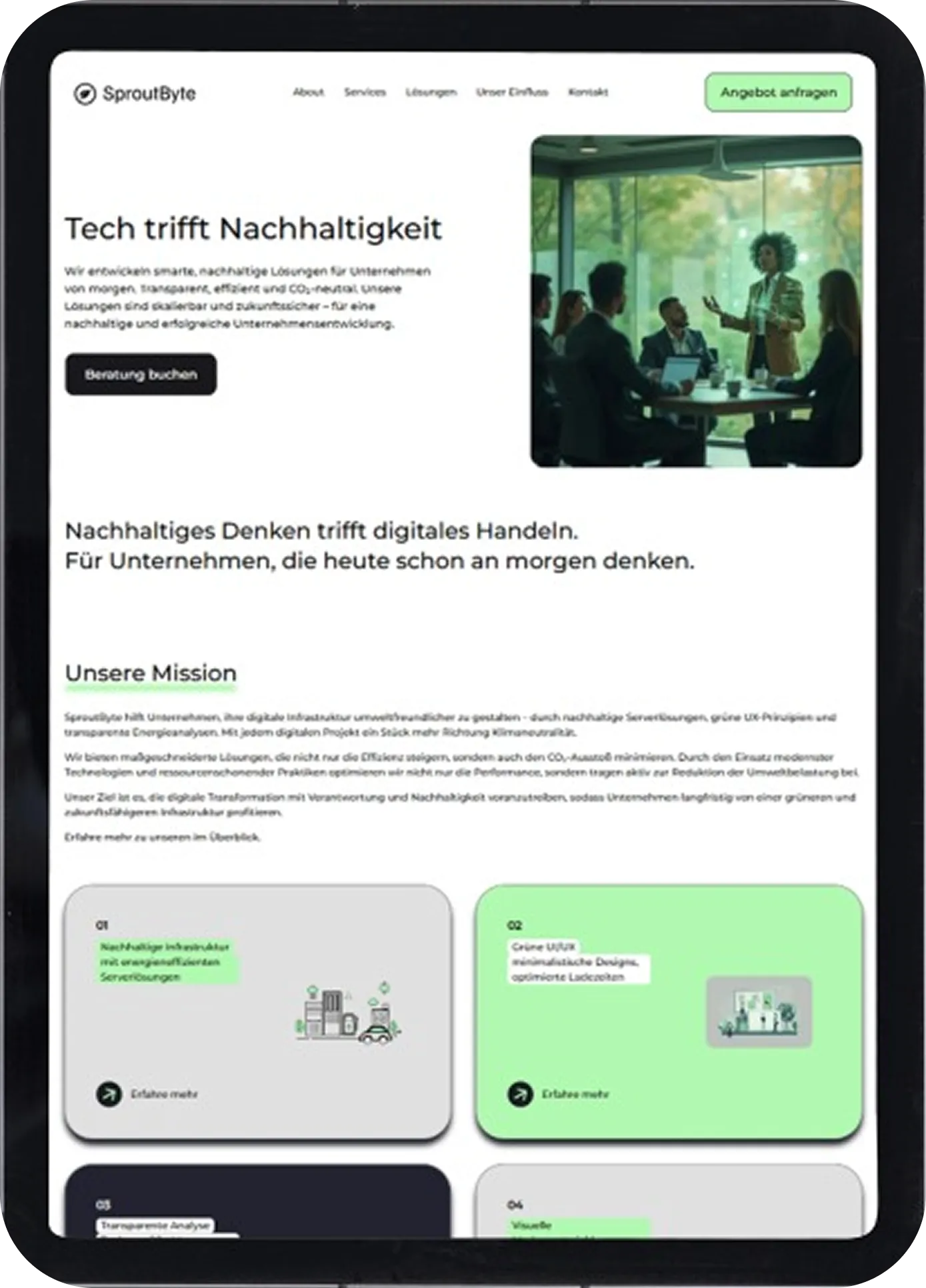 Mobile Ansicht der SproutByte Website