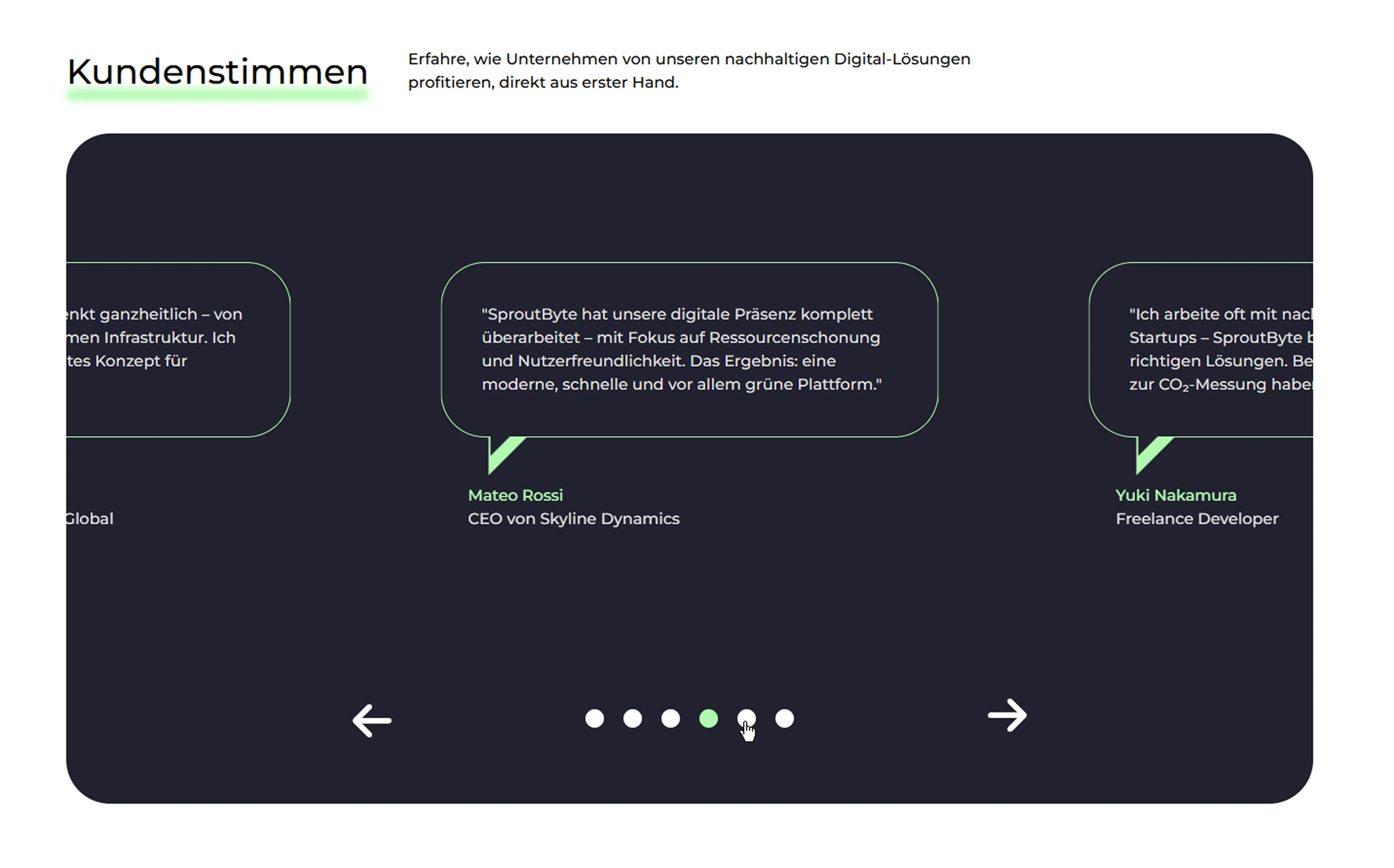 Swiper-Slider zur interaktiven Darstellung von Kundenstimmen