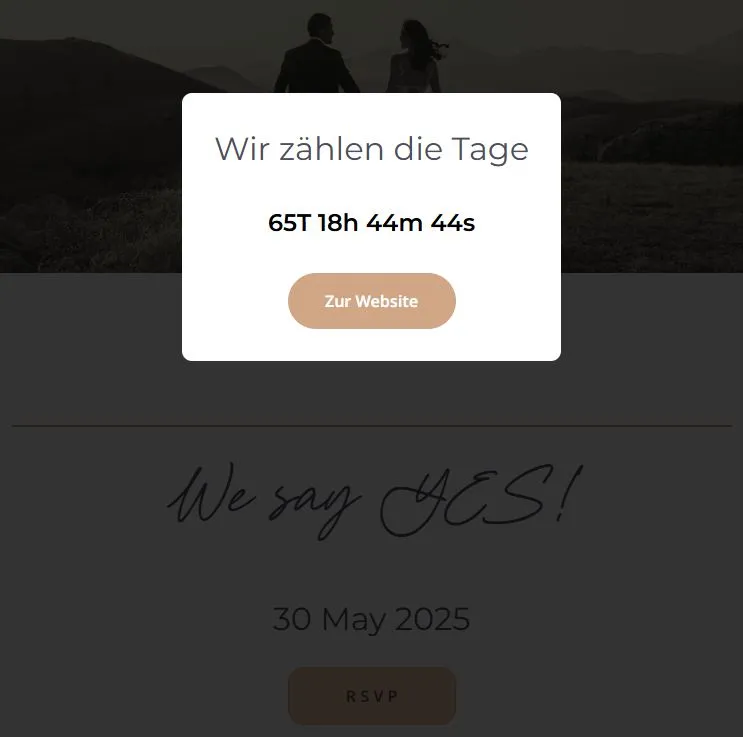 RSVP-Verlinkung und Countdown-Timer bis zur Hochzeit