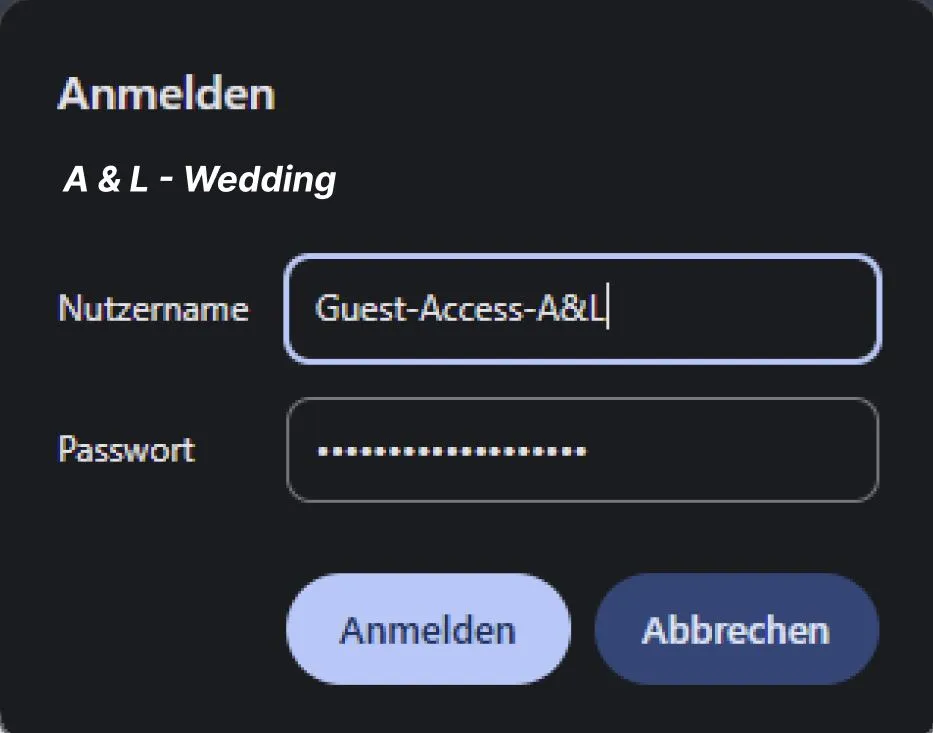 Passwortschutz für einen Websitezugang ausschließlich für Hochzeitsgäste und Hochzeitsdienstleister
